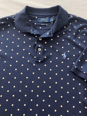 Ralph Lauren Polo Shirt Mens Navy Blue Dot Print Pony Casual Short Sleeve Size M